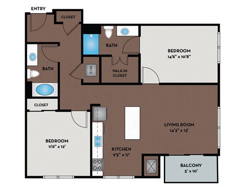 a floor plan of a 1 story apartment with a bedroom and a living room